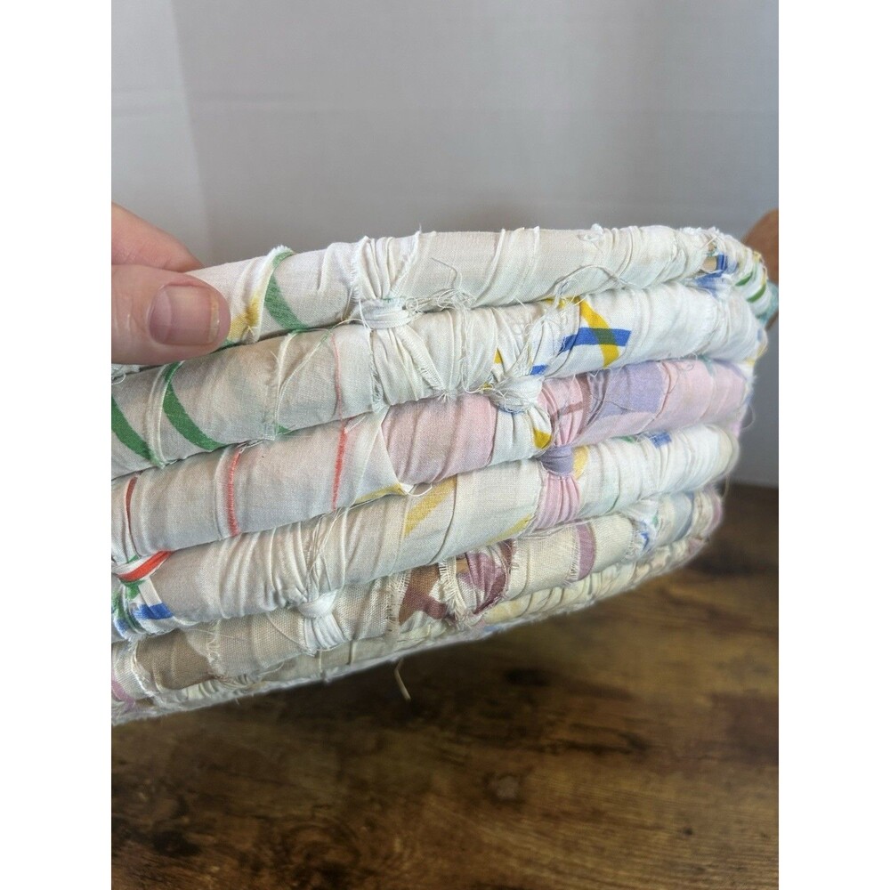 Vintage Handmade Rag Fabric Blue Basket With Handle Farmhouse Decor Cottage - Picture 16 of 16
